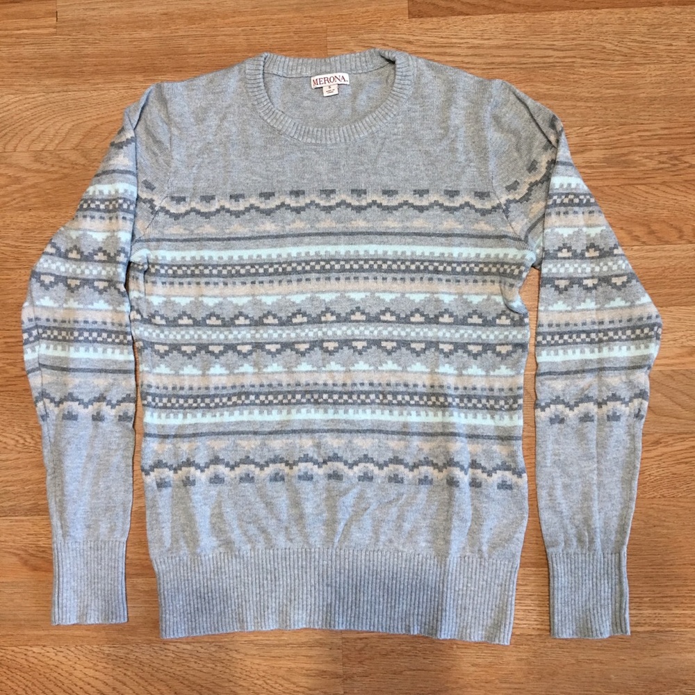 Merona Grey Mint Cream Pattern Sweater Pullover